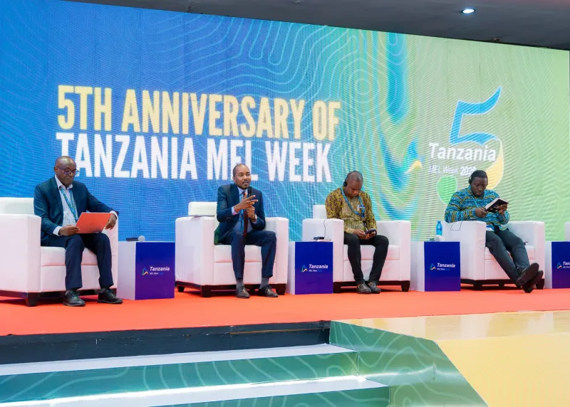 Herbert Lyimo, founder of Maxie Consult, speaking on a panel at the 5th Tanzania MEL Week